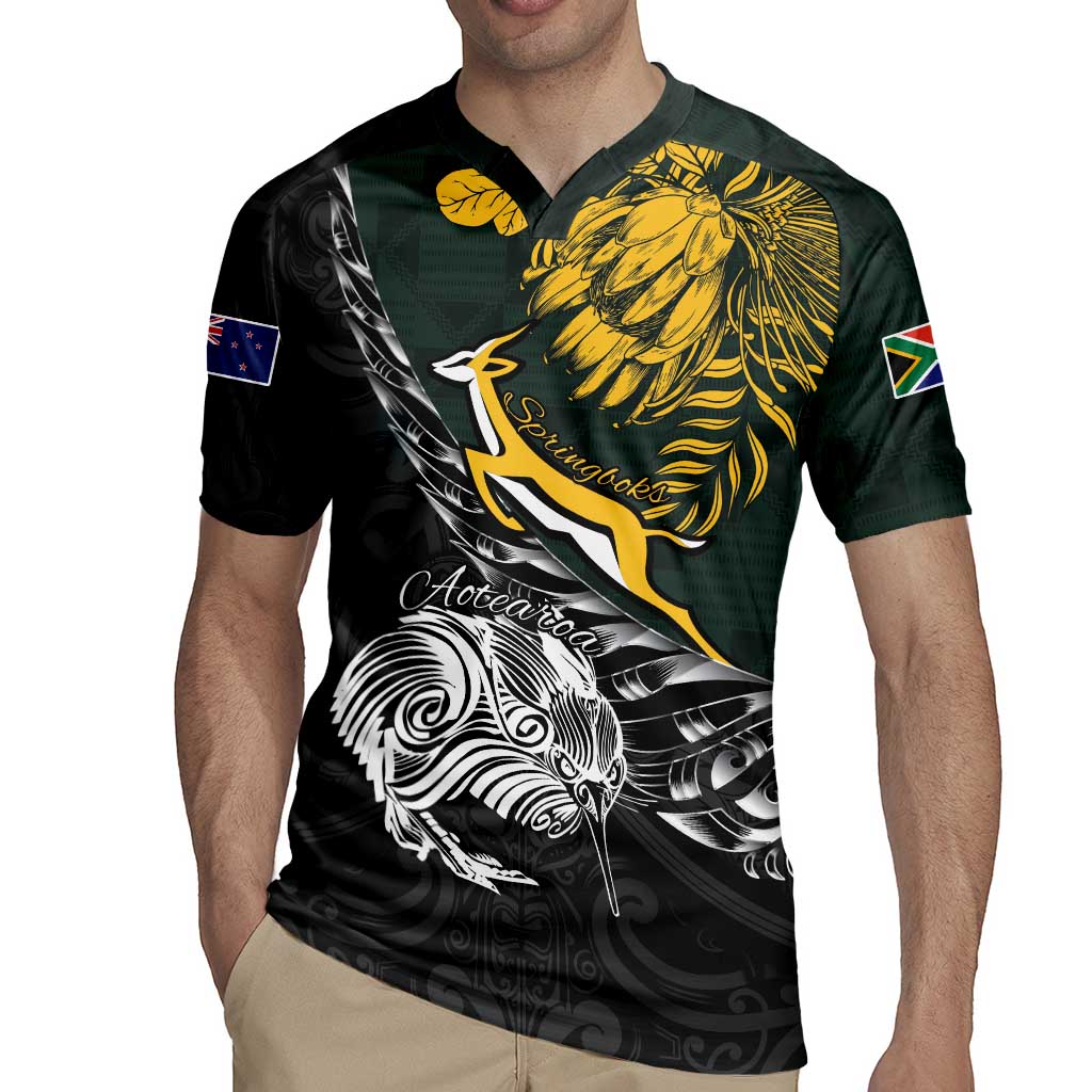 New Zealand and South Africa Rugby Personalised Rugby Jersey Maori Kiwi With Springboks