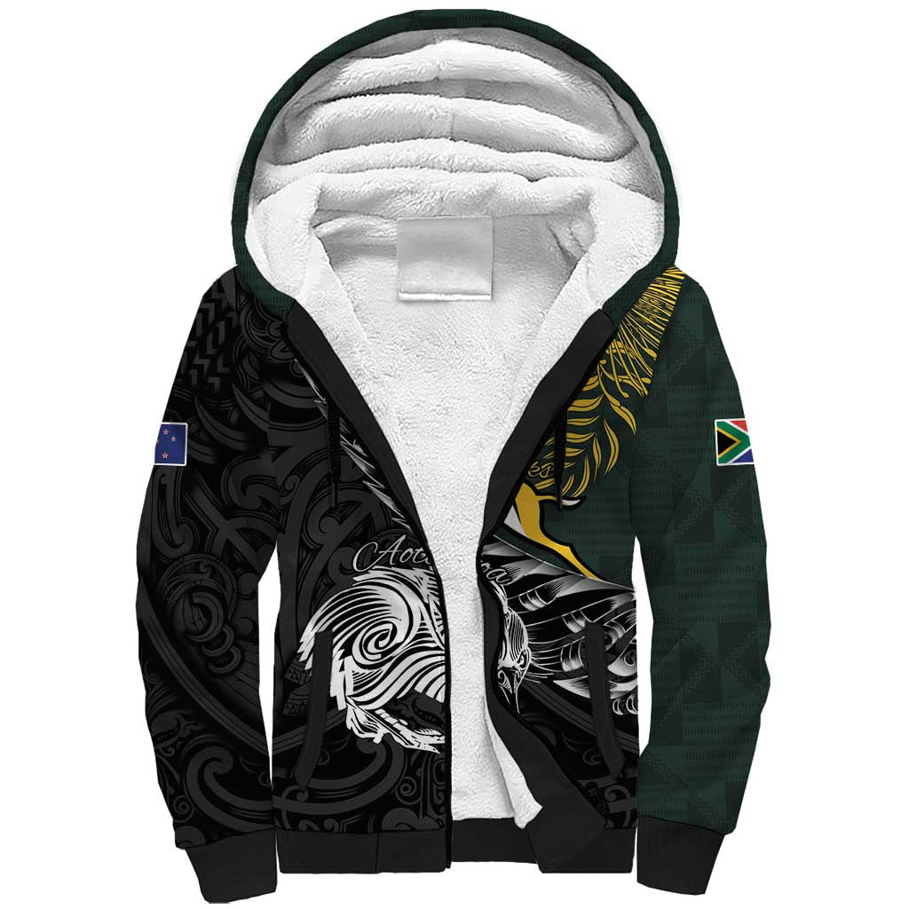 New Zealand and South Africa Rugby Personalised Sherpa Hoodie Maori Kiwi With Springboks