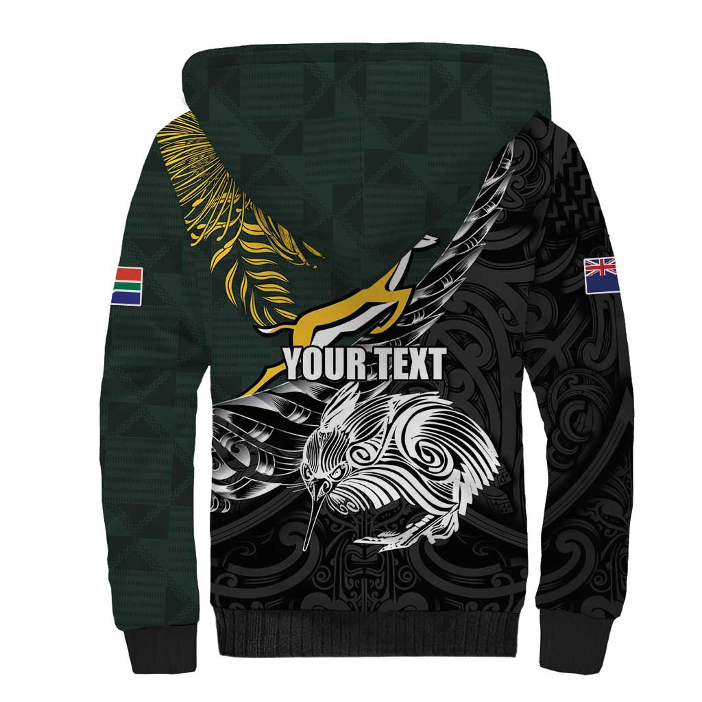 New Zealand and South Africa Rugby Personalised Sherpa Hoodie Maori Kiwi With Springboks
