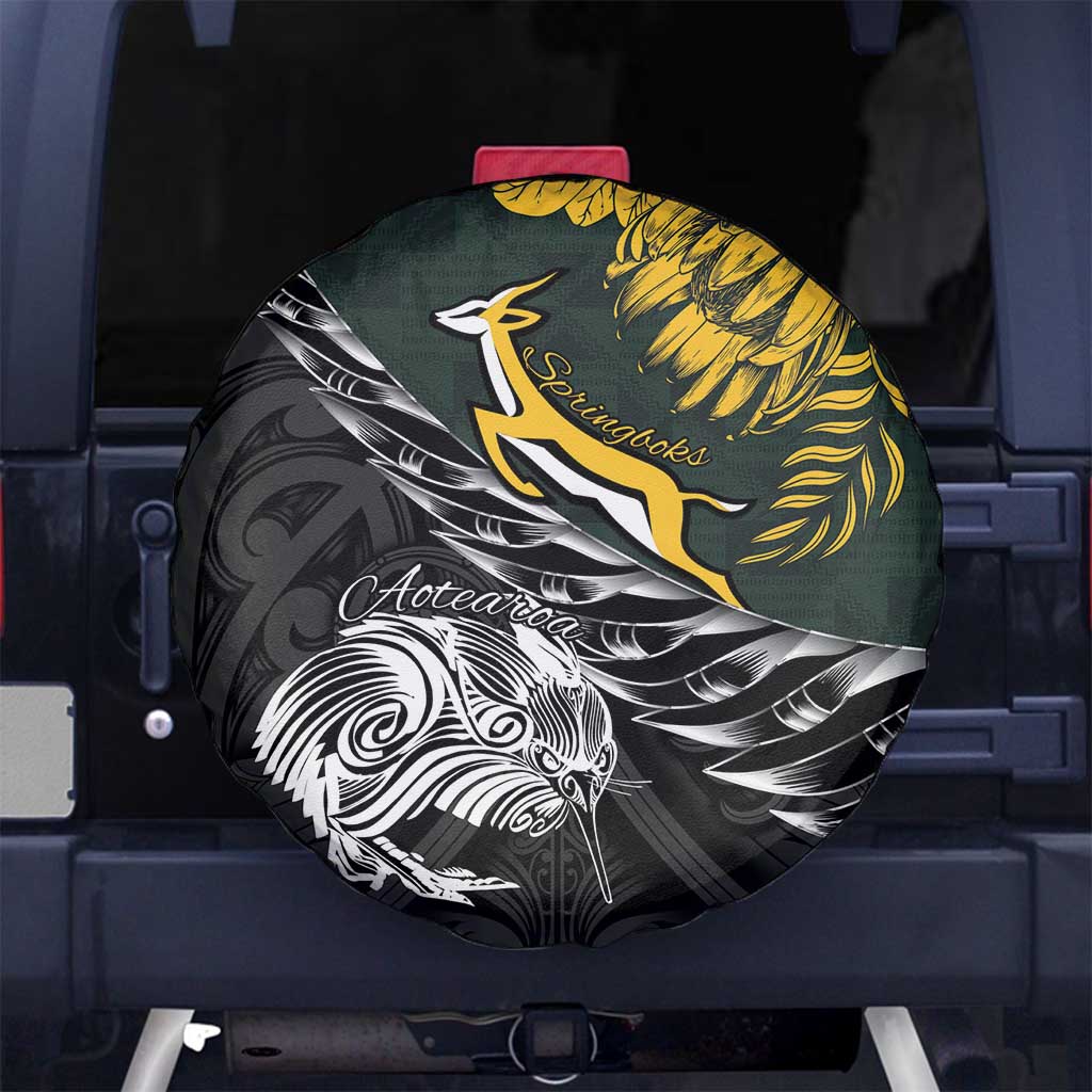 New Zealand and South Africa Rugby Spare Tire Cover Maori Kiwi With Springboks