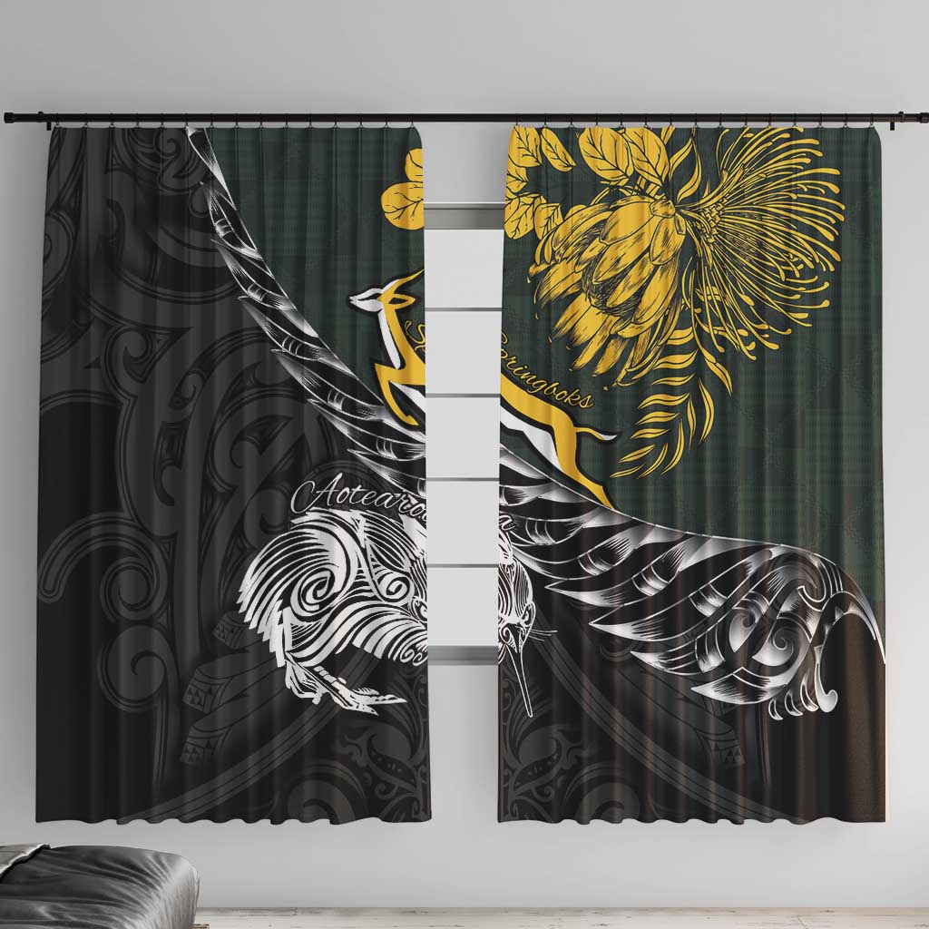 New Zealand and South Africa Rugby Window Curtain Maori Kiwi With Springboks