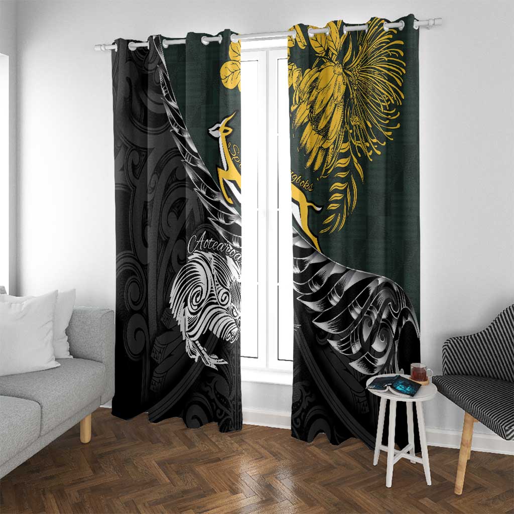 New Zealand and South Africa Rugby Window Curtain Maori Kiwi With Springboks