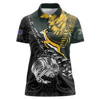 New Zealand and South Africa Rugby Personalised Women Polo Shirt Maori Kiwi With Springboks