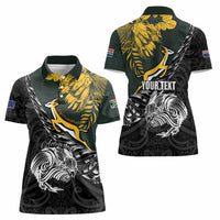 New Zealand and South Africa Rugby Personalised Women Polo Shirt Maori Kiwi With Springboks
