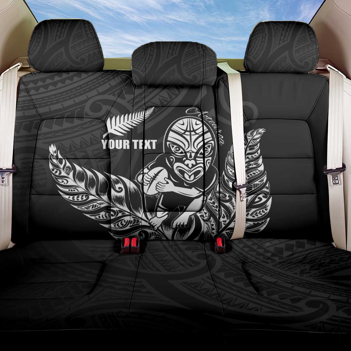 New Zealand Silver Fern Rugby Custom Back Car Seat Cover Maori Tiki Black Version