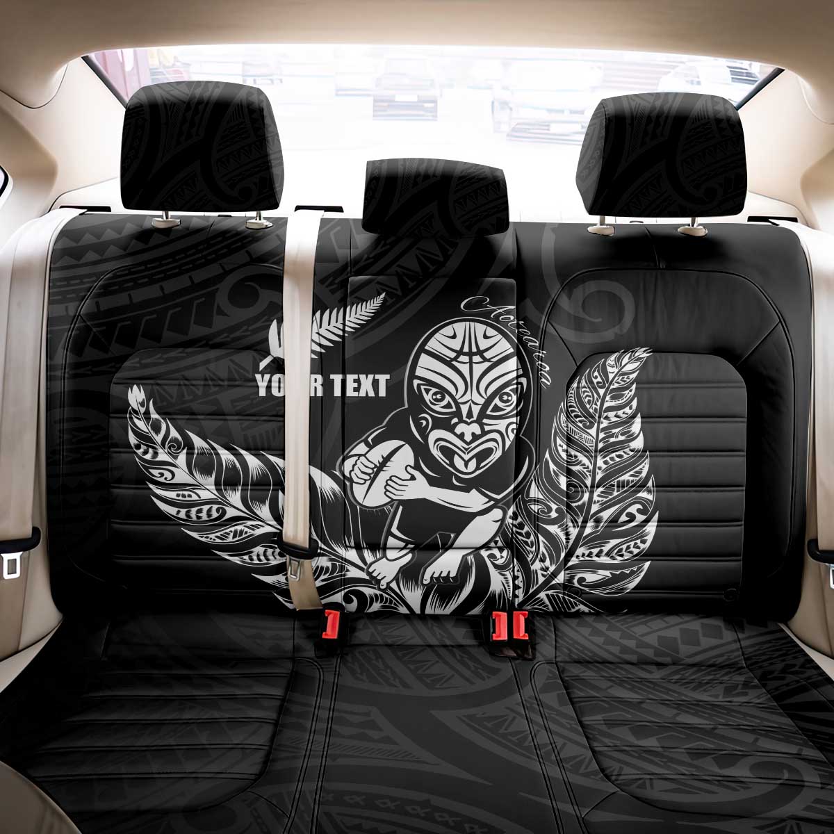 New Zealand Silver Fern Rugby Custom Back Car Seat Cover Maori Tiki Black Version