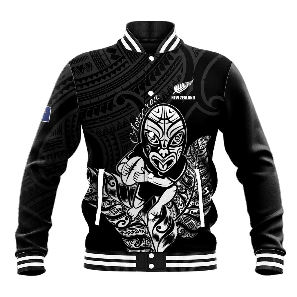 New Zealand Silver Fern Rugby Custom Baseball Jacket Maori Tiki Black Version LT15 Unisex Black - Polynesian Pride