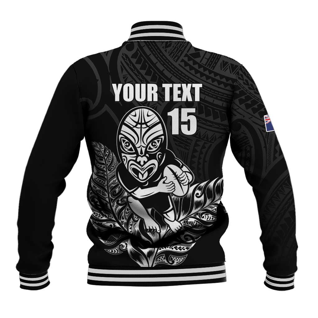 New Zealand Silver Fern Rugby Custom Baseball Jacket Maori Tiki Black Version LT15 - Polynesian Pride