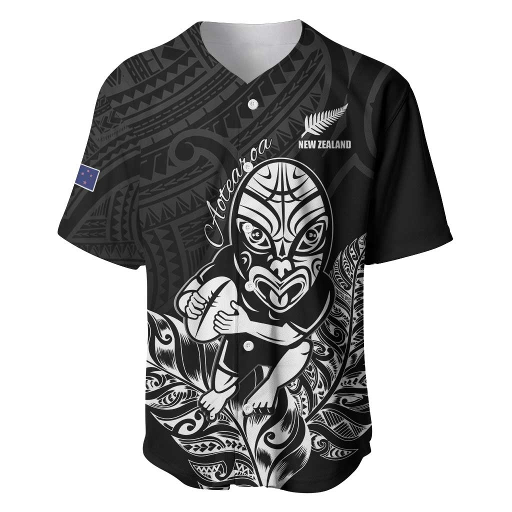 New Zealand Silver Fern Rugby Custom Baseball Jersey Maori Tiki Black Version