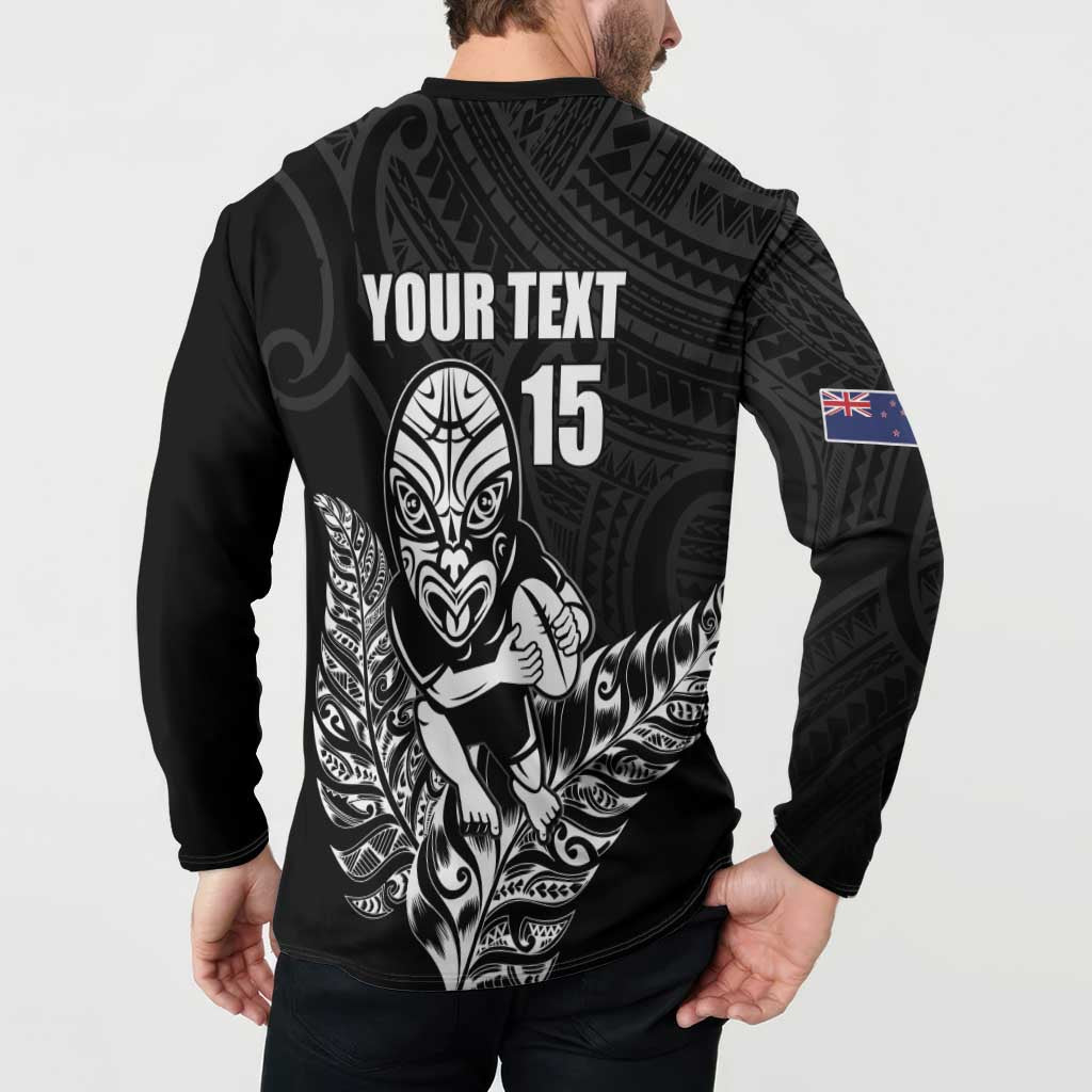 New Zealand Silver Fern Rugby Custom Button Sweatshirt Maori Tiki Black Version