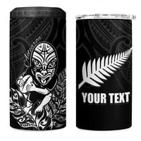 New Zealand Silver Fern Rugby Custom 4 in 1 Can Cooler Tumbler Maori Tiki Black Version