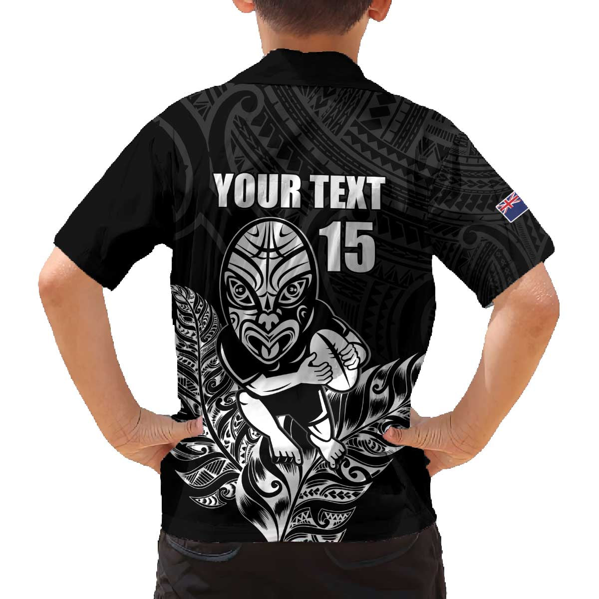 New Zealand Silver Fern Rugby Custom Family Matching Off The Shoulder Long Sleeve Dress and Hawaiian Shirt Maori Tiki Black Version