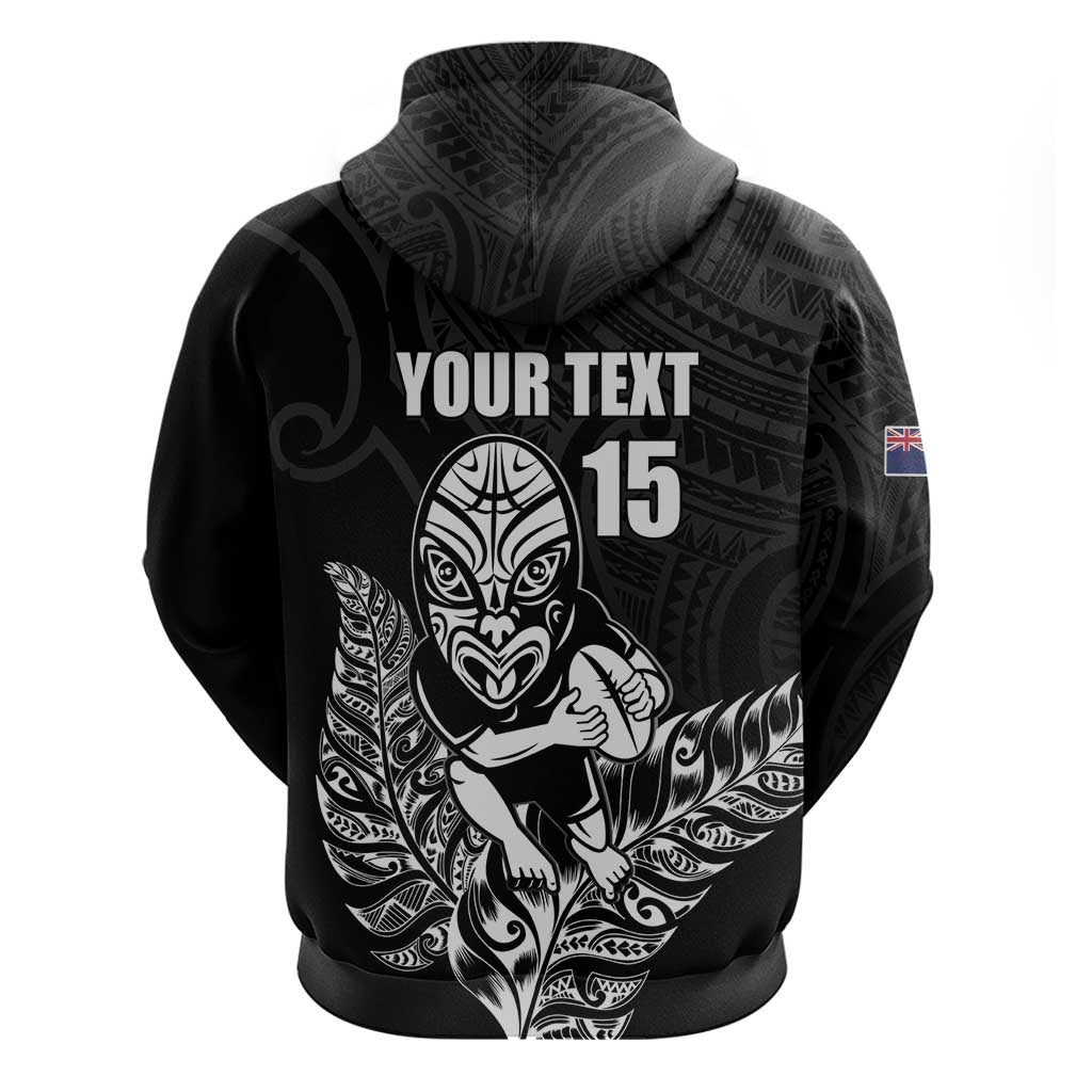 New Zealand Silver Fern Rugby Custom Hoodie Maori Tiki Black Version