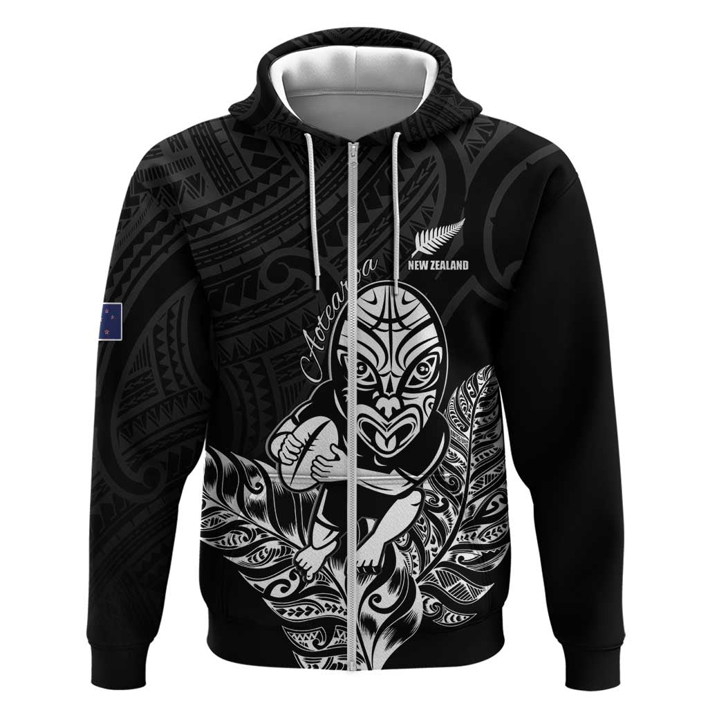 New Zealand Silver Fern Rugby Custom Hoodie Maori Tiki Black Version