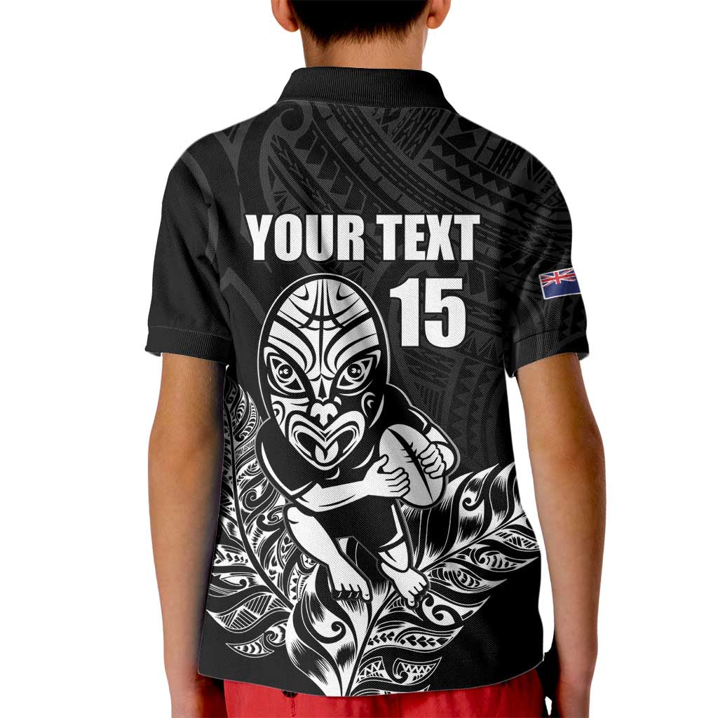 New Zealand Silver Fern Rugby Custom Kid Polo Shirt Maori Tiki Black Version
