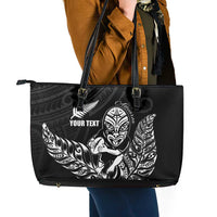 New Zealand Silver Fern Rugby Custom Leather Tote Bag Maori Tiki Black Version