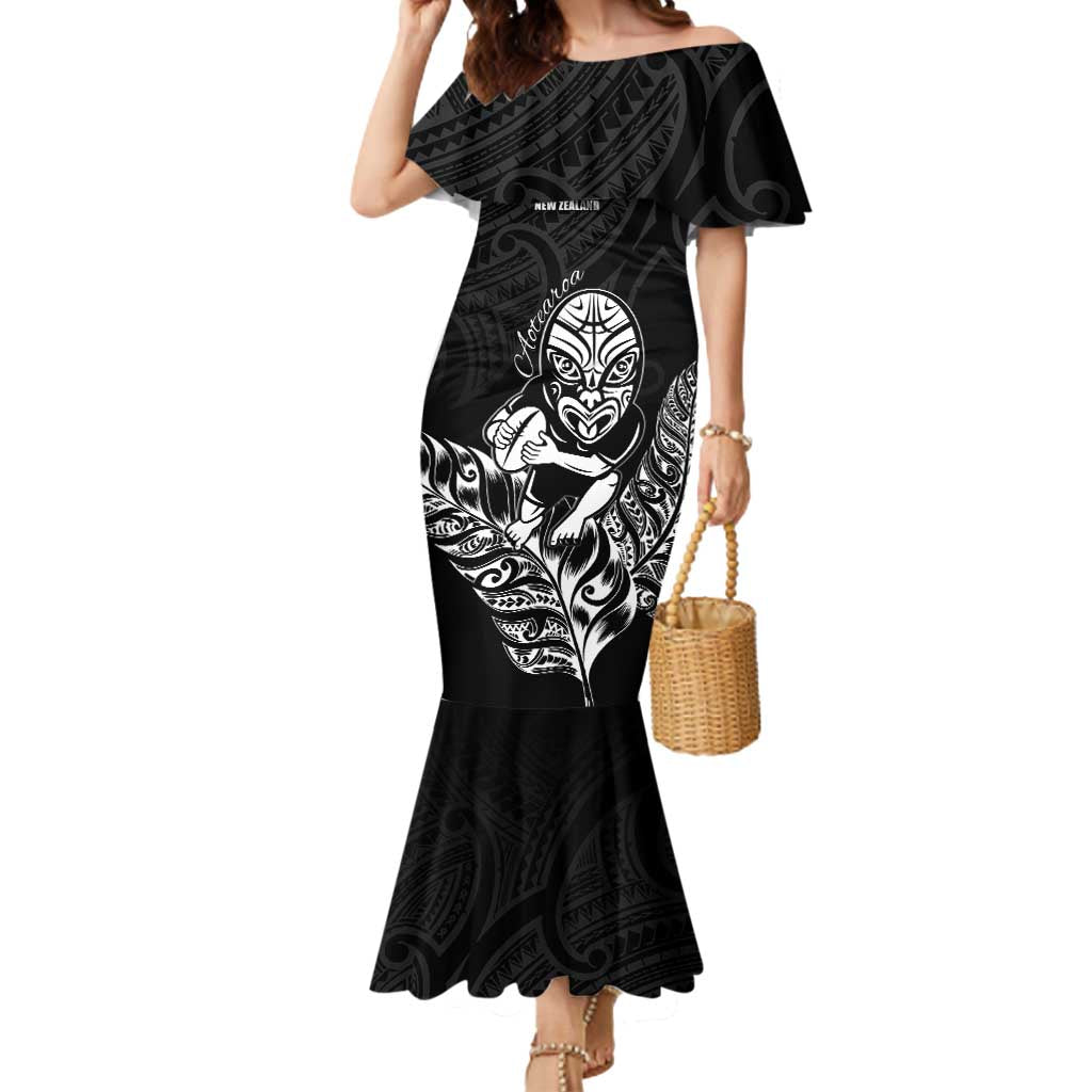New Zealand Silver Fern Rugby Custom Mermaid Dress Maori Tiki Black Version