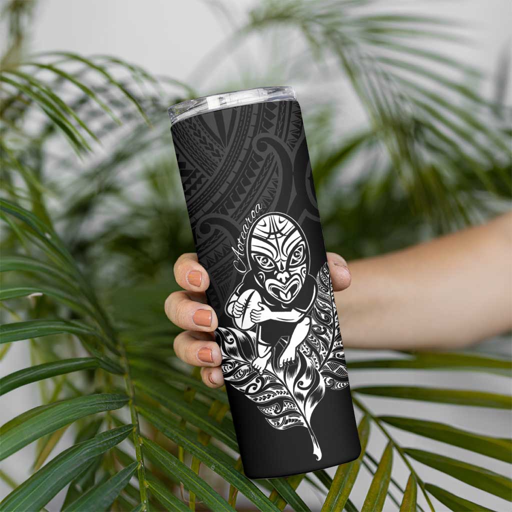 New Zealand Silver Fern Rugby Custom Skinny Tumbler Maori Tiki Black Version