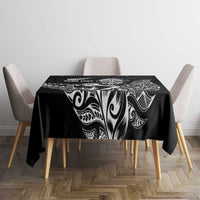 New Zealand Silver Fern Rugby Custom Tablecloth Maori Tiki Black Version