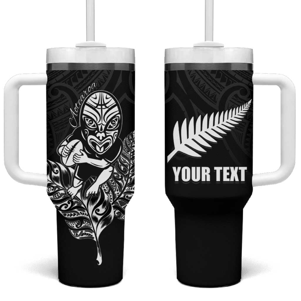 New Zealand Silver Fern Rugby Custom Tumbler With Handle Maori Tiki Black Version