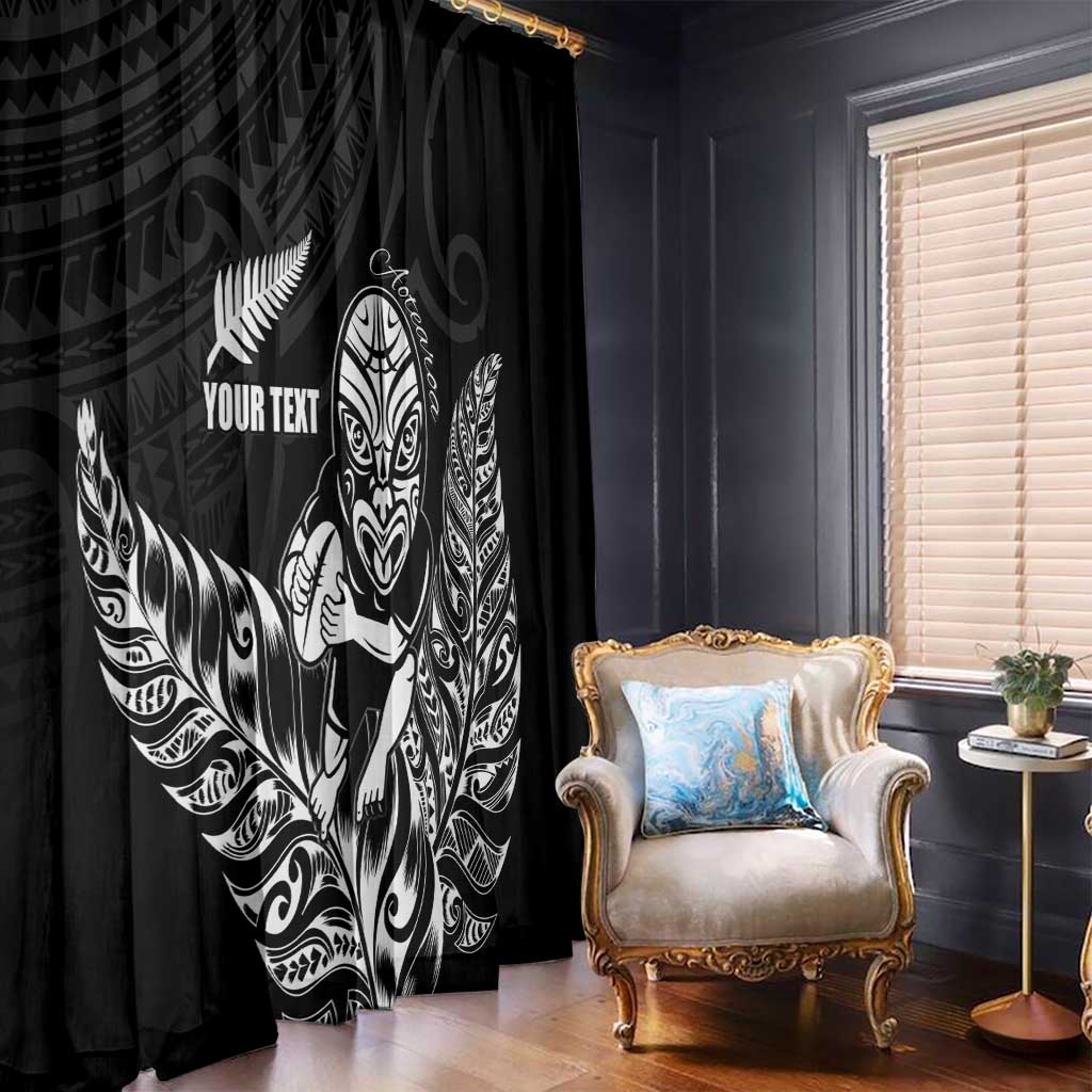 New Zealand Silver Fern Rugby Custom Window Curtain Maori Tiki Black Version