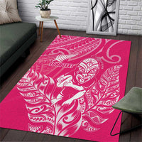 New Zealand Silver Fern Rugby Custom Area Rug Maori Tiki Pink Version