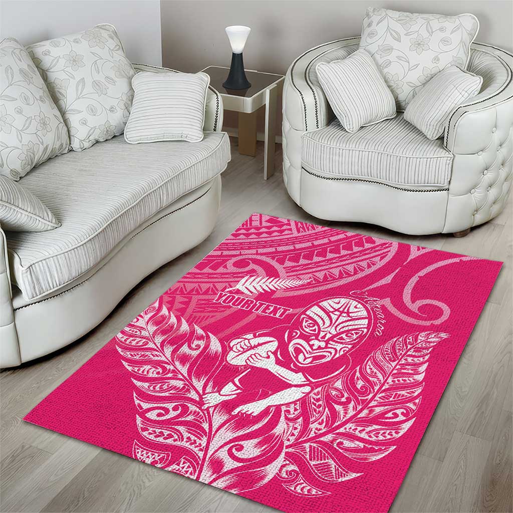 New Zealand Silver Fern Rugby Custom Area Rug Maori Tiki Pink Version