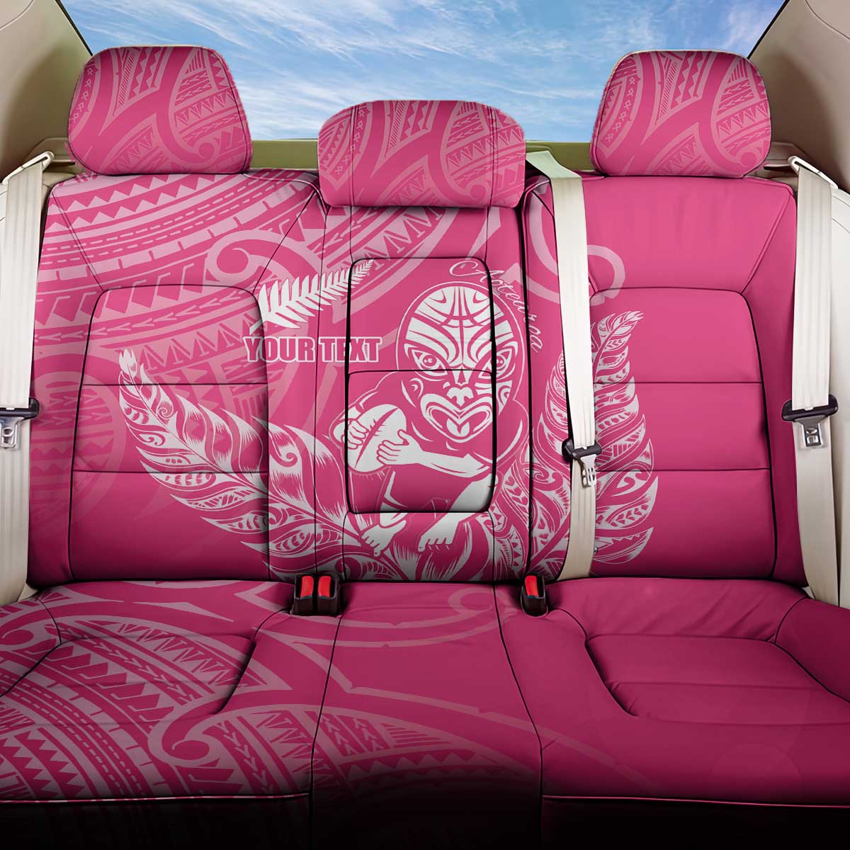 New Zealand Silver Fern Rugby Custom Back Car Seat Cover Maori Tiki Pink Version