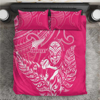 New Zealand Silver Fern Rugby Custom Bedding Set Maori Tiki Pink Version