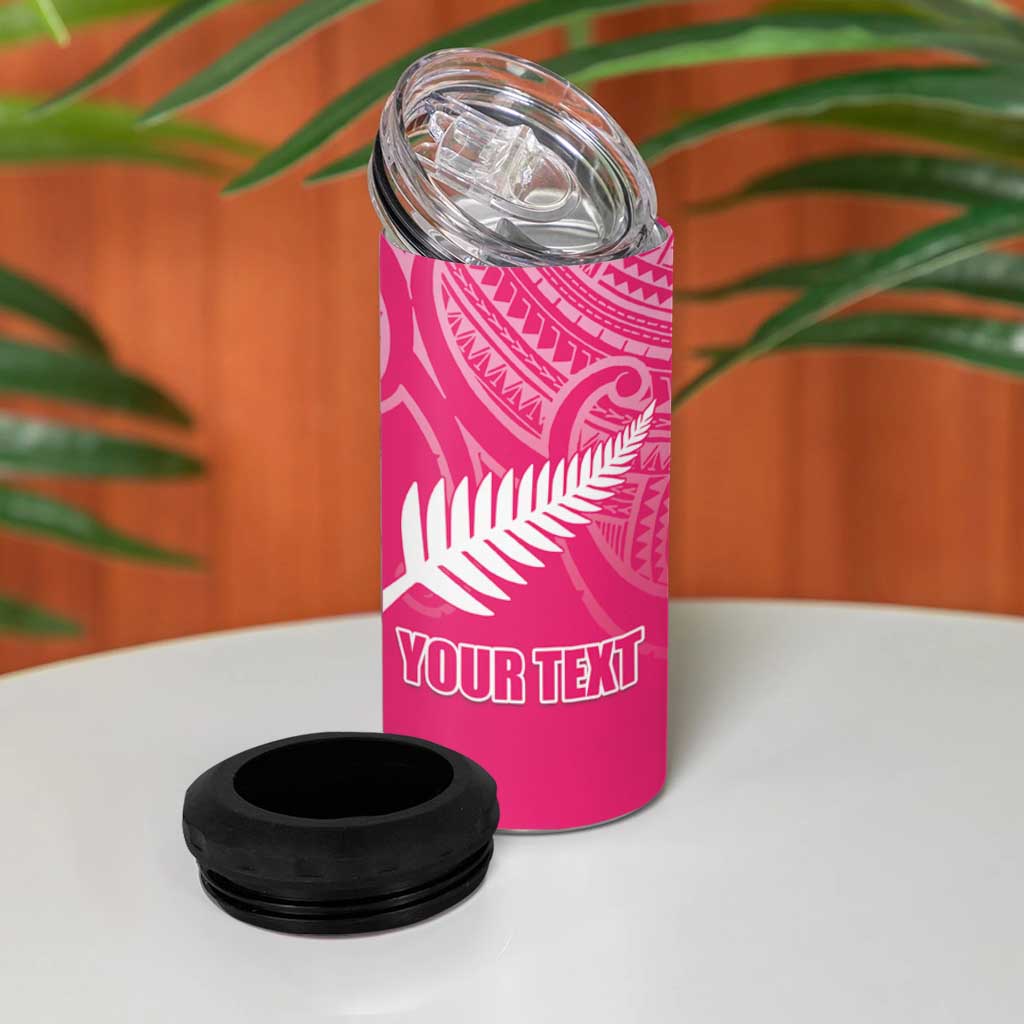 New Zealand Silver Fern Rugby Custom 4 in 1 Can Cooler Tumbler Maori Tiki Pink Version