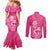 New Zealand Silver Fern Rugby Custom Couples Matching Mermaid Dress and Long Sleeve Button Shirt Maori Tiki Pink Version