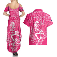 New Zealand Silver Fern Rugby Custom Couples Matching Summer Maxi Dress and Hawaiian Shirt Maori Tiki Pink Version