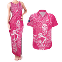 New Zealand Silver Fern Rugby Custom Couples Matching Tank Maxi Dress and Hawaiian Shirt Maori Tiki Pink Version