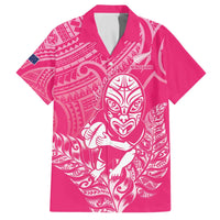 New Zealand Silver Fern Rugby Custom Family Matching Off The Shoulder Long Sleeve Dress and Hawaiian Shirt Maori Tiki Pink Version