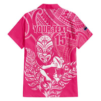 New Zealand Silver Fern Rugby Custom Family Matching Off Shoulder Short Dress and Hawaiian Shirt Maori Tiki Pink Version