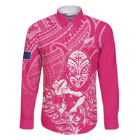New Zealand Silver Fern Rugby Custom Family Matching Puletasi and Hawaiian Shirt Maori Tiki Pink Version