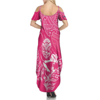 New Zealand Silver Fern Rugby Custom Family Matching Summer Maxi Dress and Hawaiian Shirt Maori Tiki Pink Version