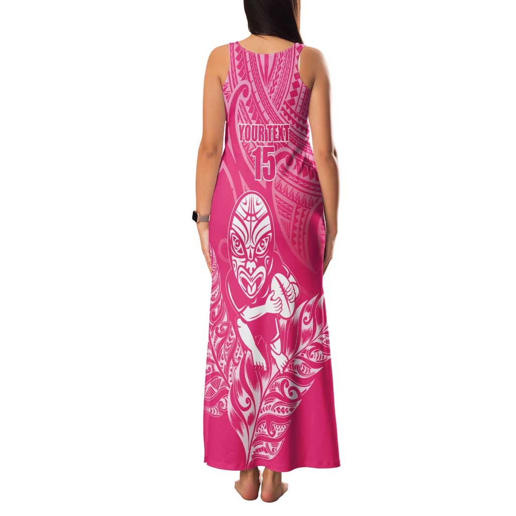 New Zealand Silver Fern Rugby Custom Family Matching Tank Maxi Dress and Hawaiian Shirt Maori Tiki Pink Version