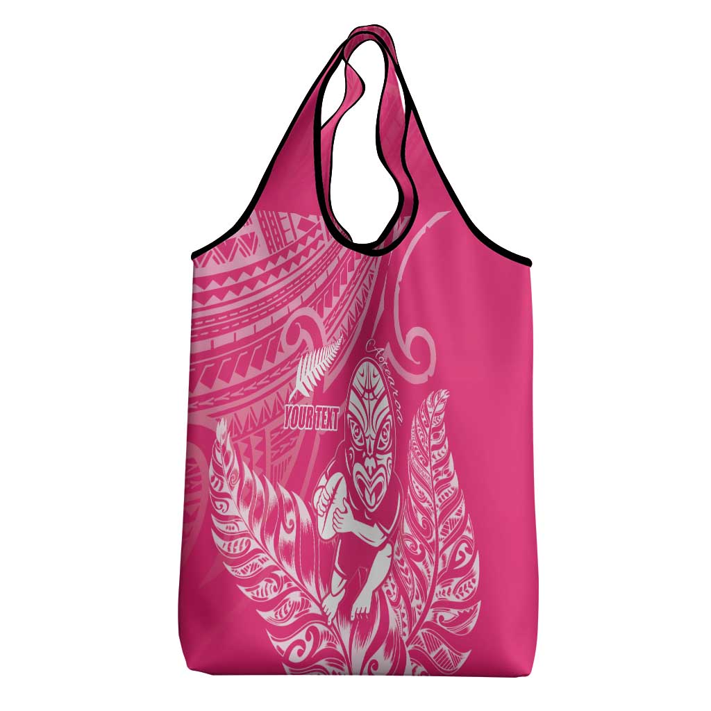 New Zealand Silver Fern Rugby Custom Grocery Bag Maori Tiki Pink Version
