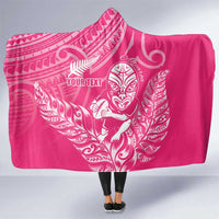 New Zealand Silver Fern Rugby Custom Hooded Blanket Maori Tiki Pink Version