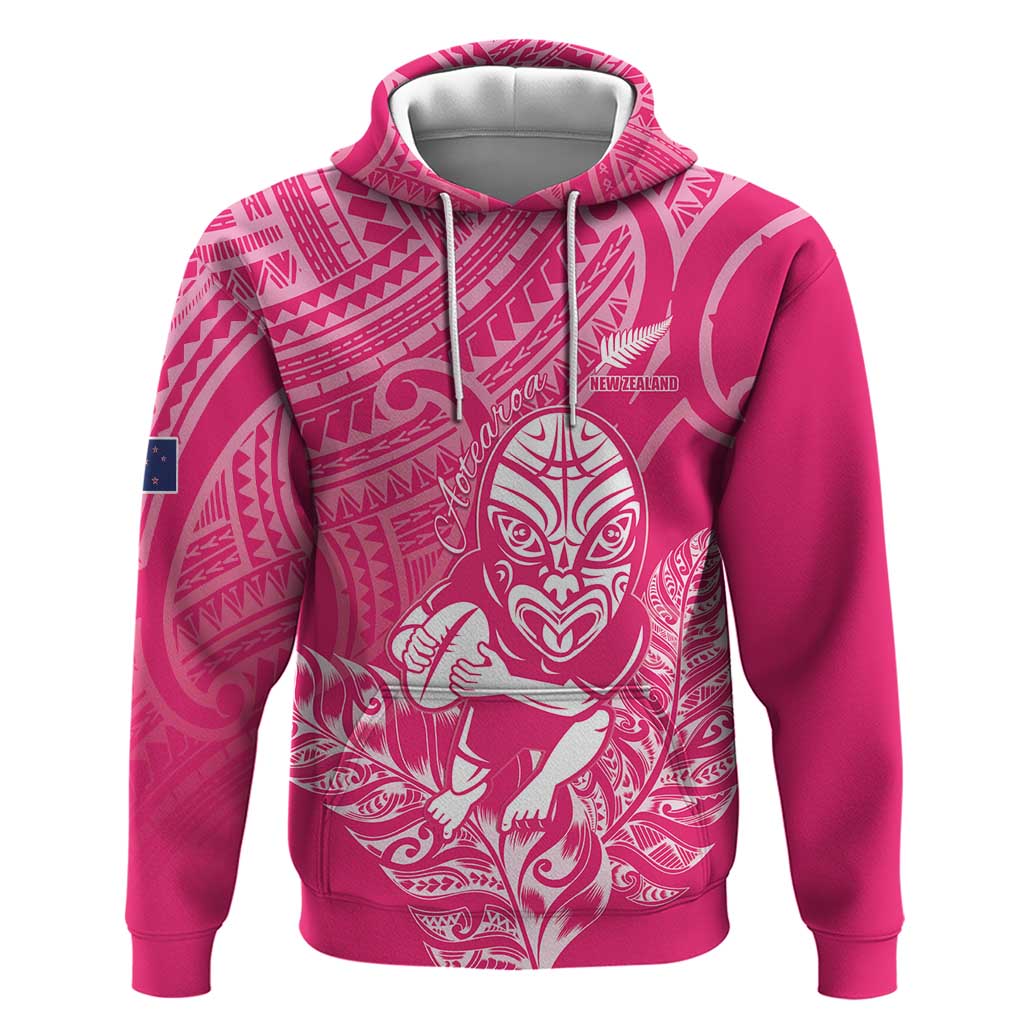 New Zealand Silver Fern Rugby Custom Hoodie Maori Tiki Pink Version