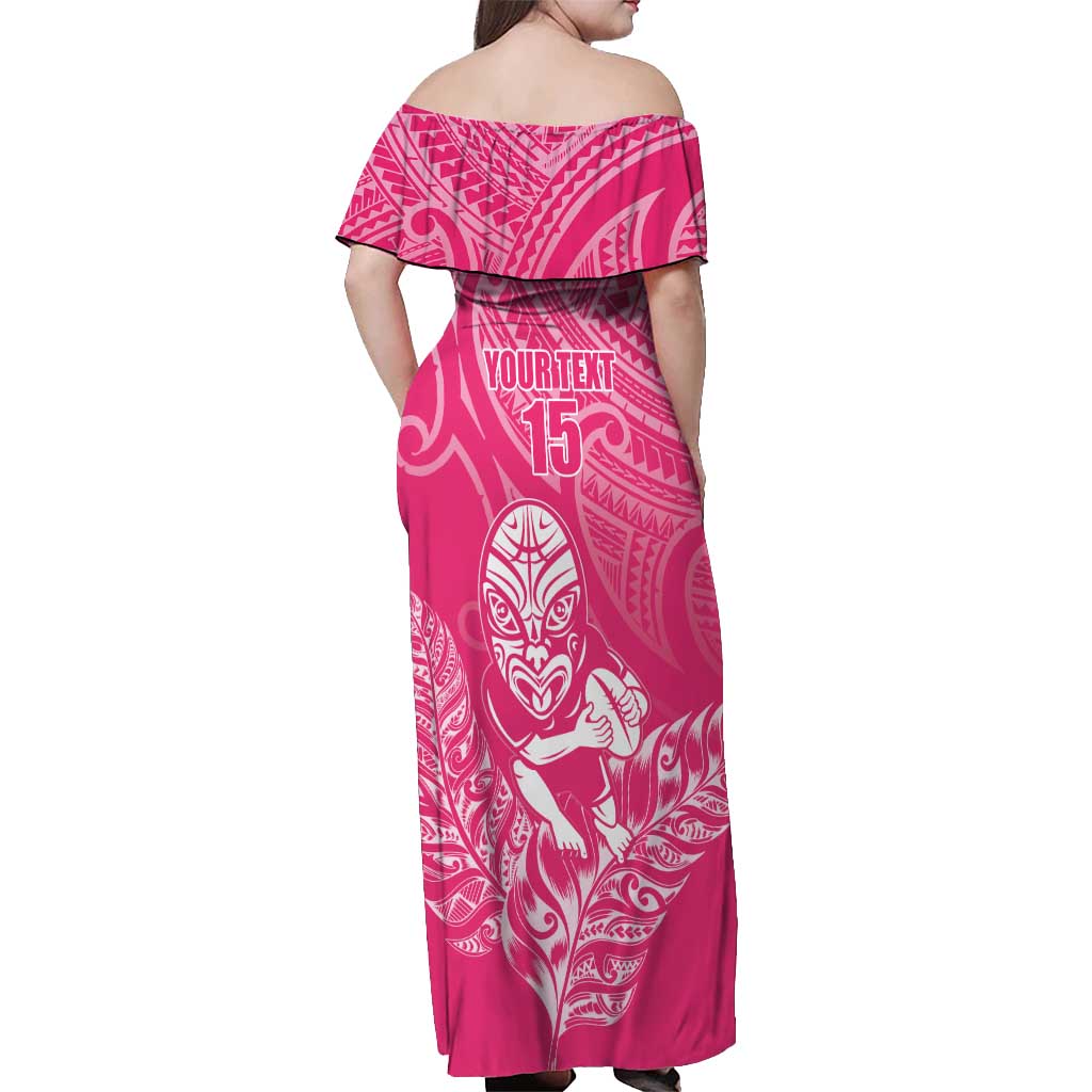 New Zealand Silver Fern Rugby Custom Off Shoulder Maxi Dress Maori Tiki Pink Version