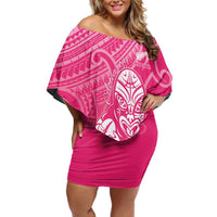 New Zealand Silver Fern Rugby Custom Off Shoulder Short Dress Maori Tiki Pink Version