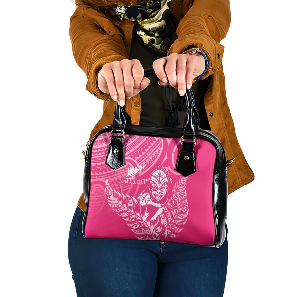 New Zealand Silver Fern Rugby Custom Shoulder Handbag Maori Tiki Pink Version