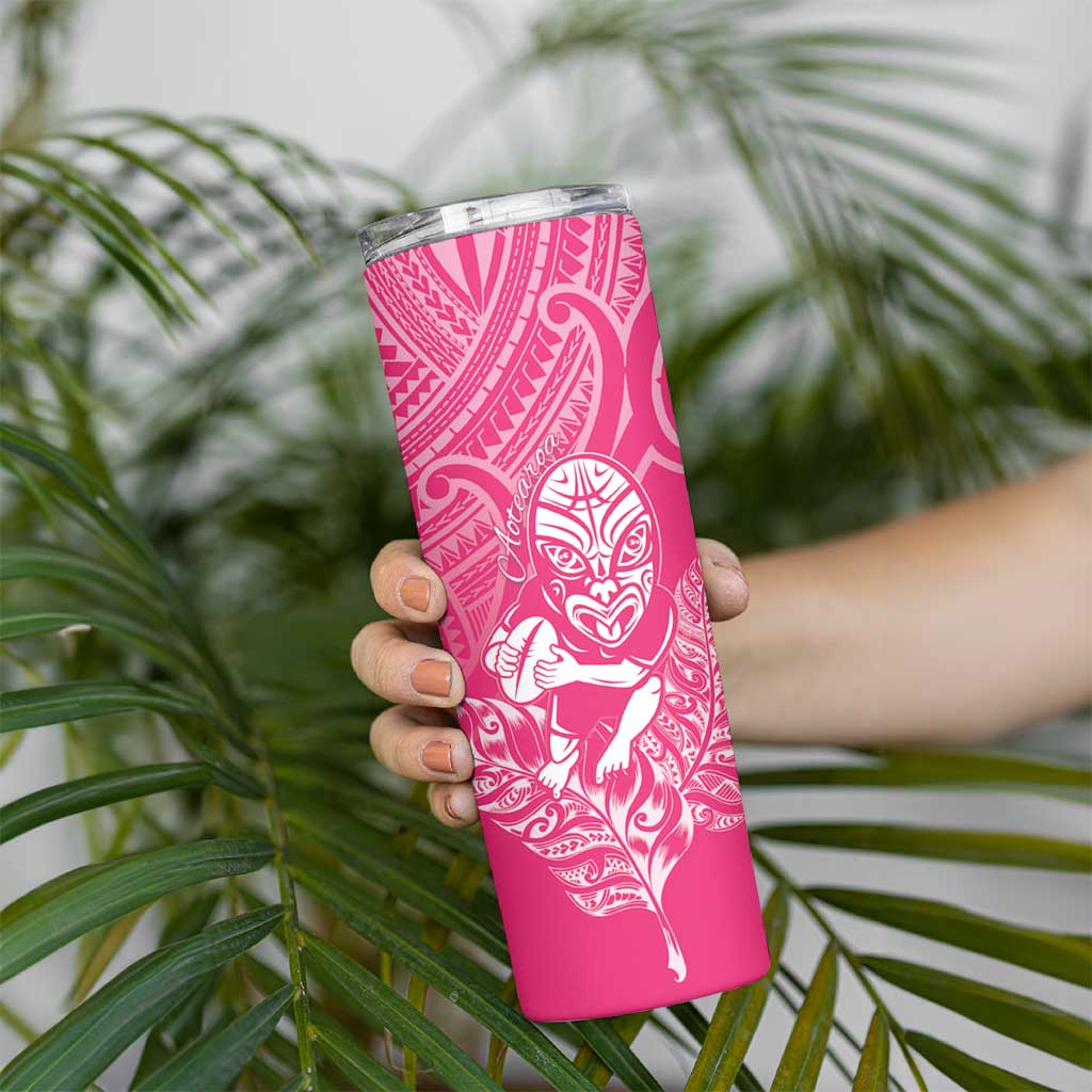 New Zealand Silver Fern Rugby Custom Skinny Tumbler Maori Tiki Pink Version