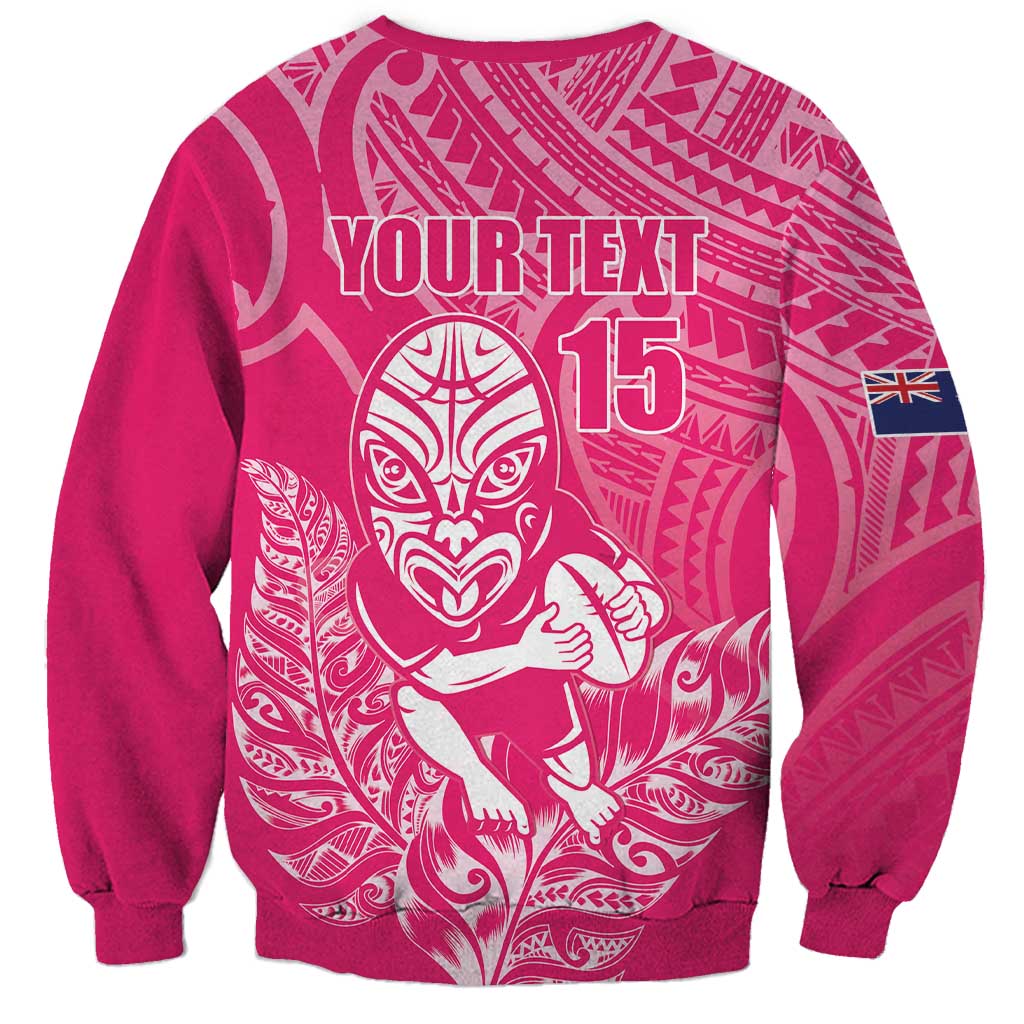 New Zealand Silver Fern Rugby Custom Sweatshirt Maori Tiki Pink Version