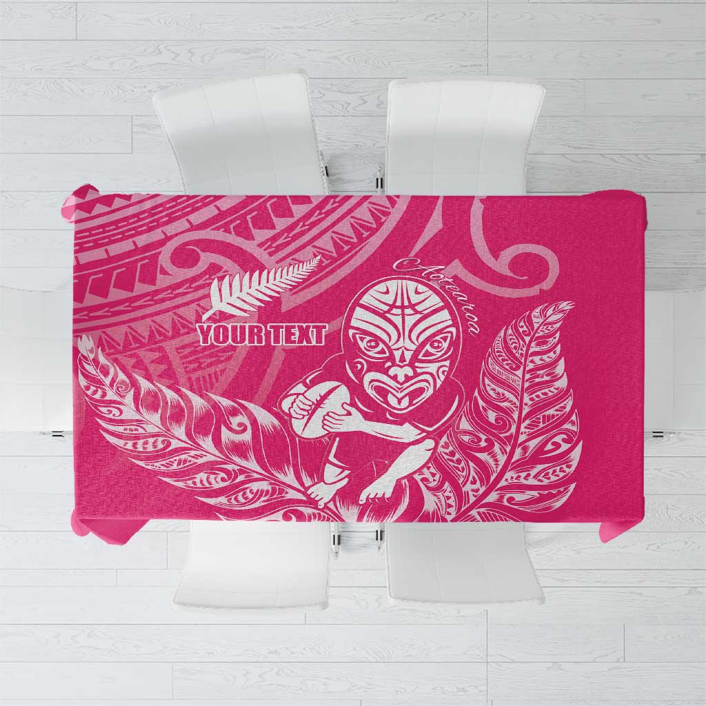 New Zealand Silver Fern Rugby Custom Tablecloth Maori Tiki Pink Version