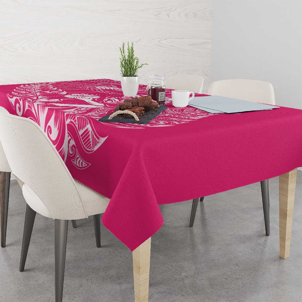 New Zealand Silver Fern Rugby Custom Tablecloth Maori Tiki Pink Version
