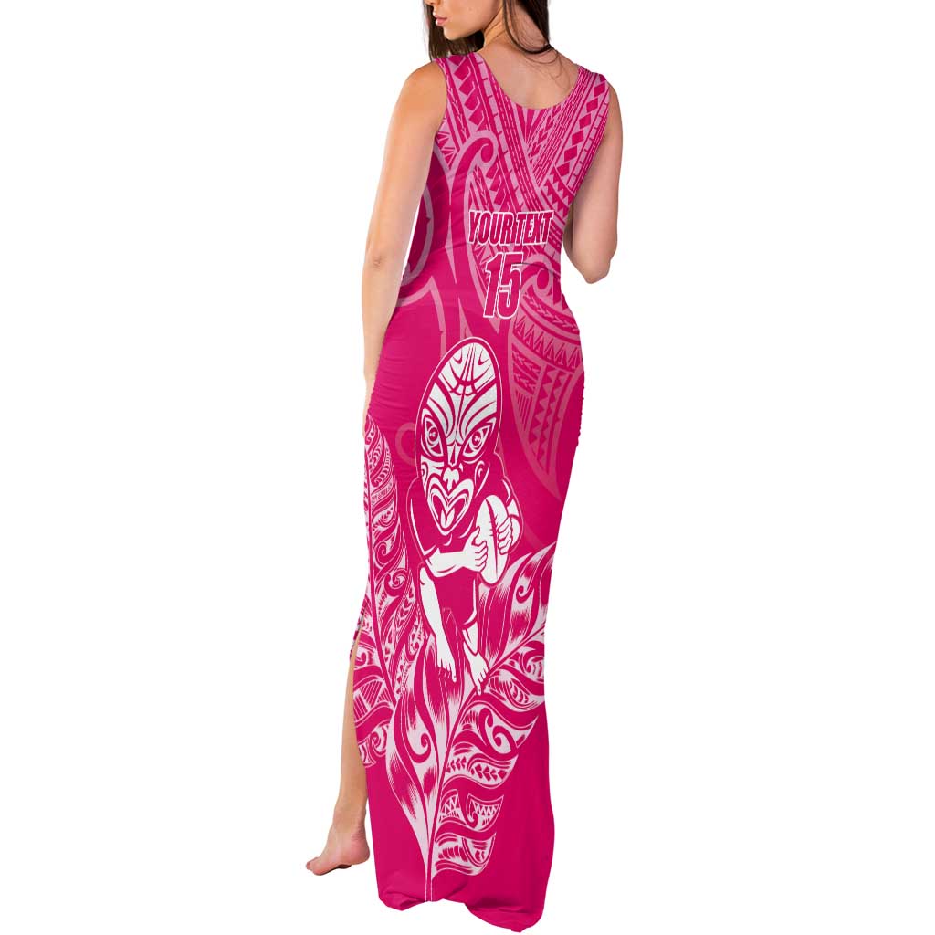 New Zealand Silver Fern Rugby Custom Tank Maxi Dress Maori Tiki Pink Version