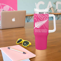 New Zealand Silver Fern Rugby Custom Tumbler With Handle Maori Tiki Pink Version